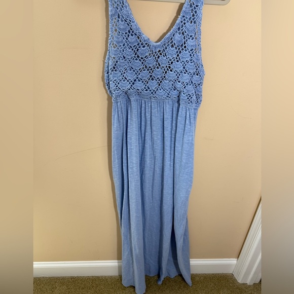 Aerie Women’s Crochet Maxi Dress Beach Swim Cover Up Blue Open Knit L - Picture 3 of 8